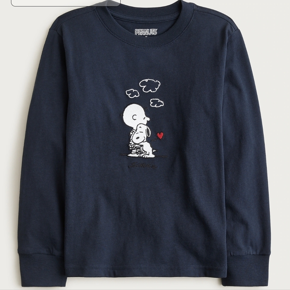 Peanuts® X Crewcuts kids hug graphic T-shirt with embroidery Navy 2 Sizes NWT SO